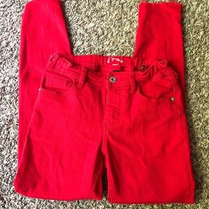 Red skinny jeans cut off bottoms adjustable waist